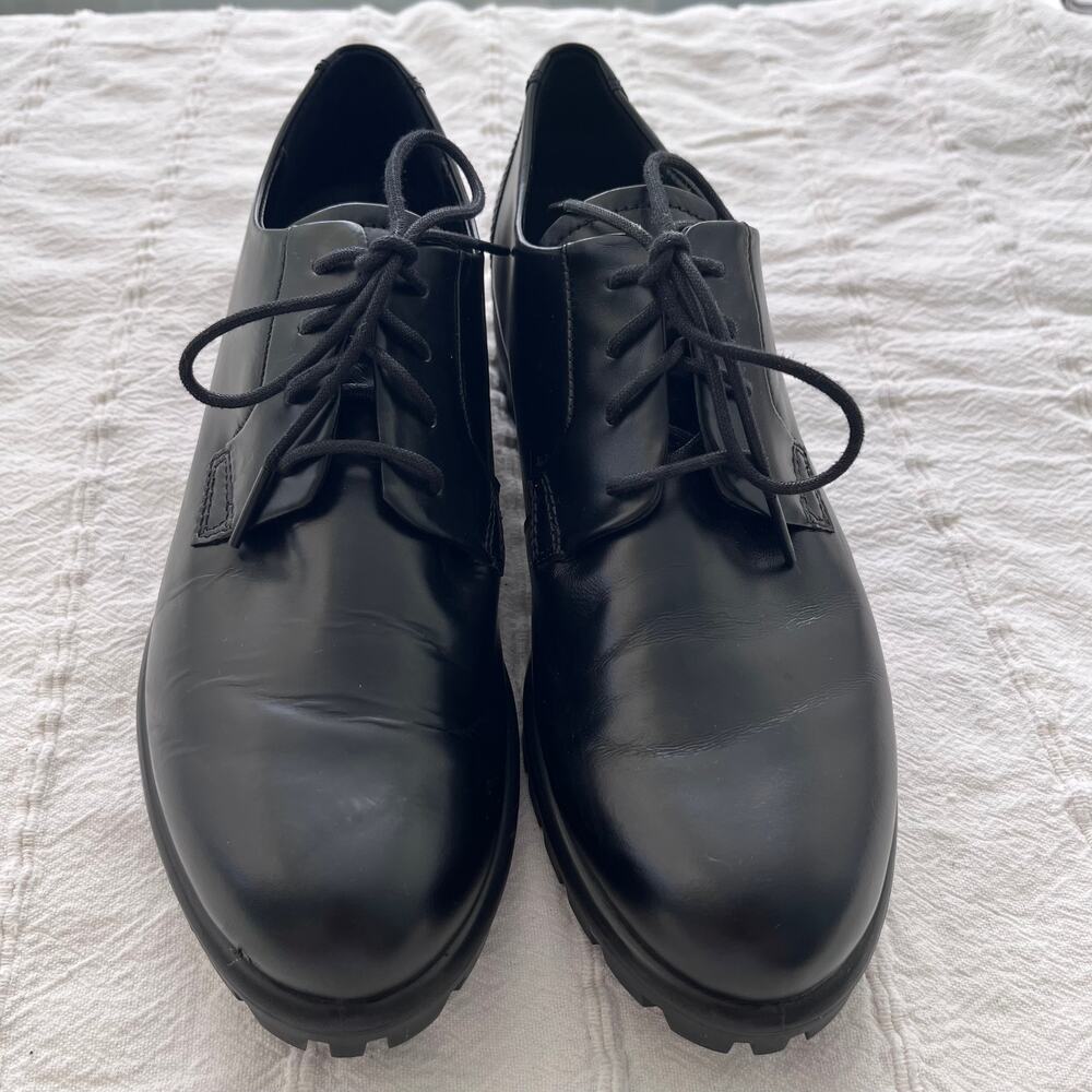 ECCO TRAYTECH Black Leather Chunky Lug Sole Oxford Shoes EU 38